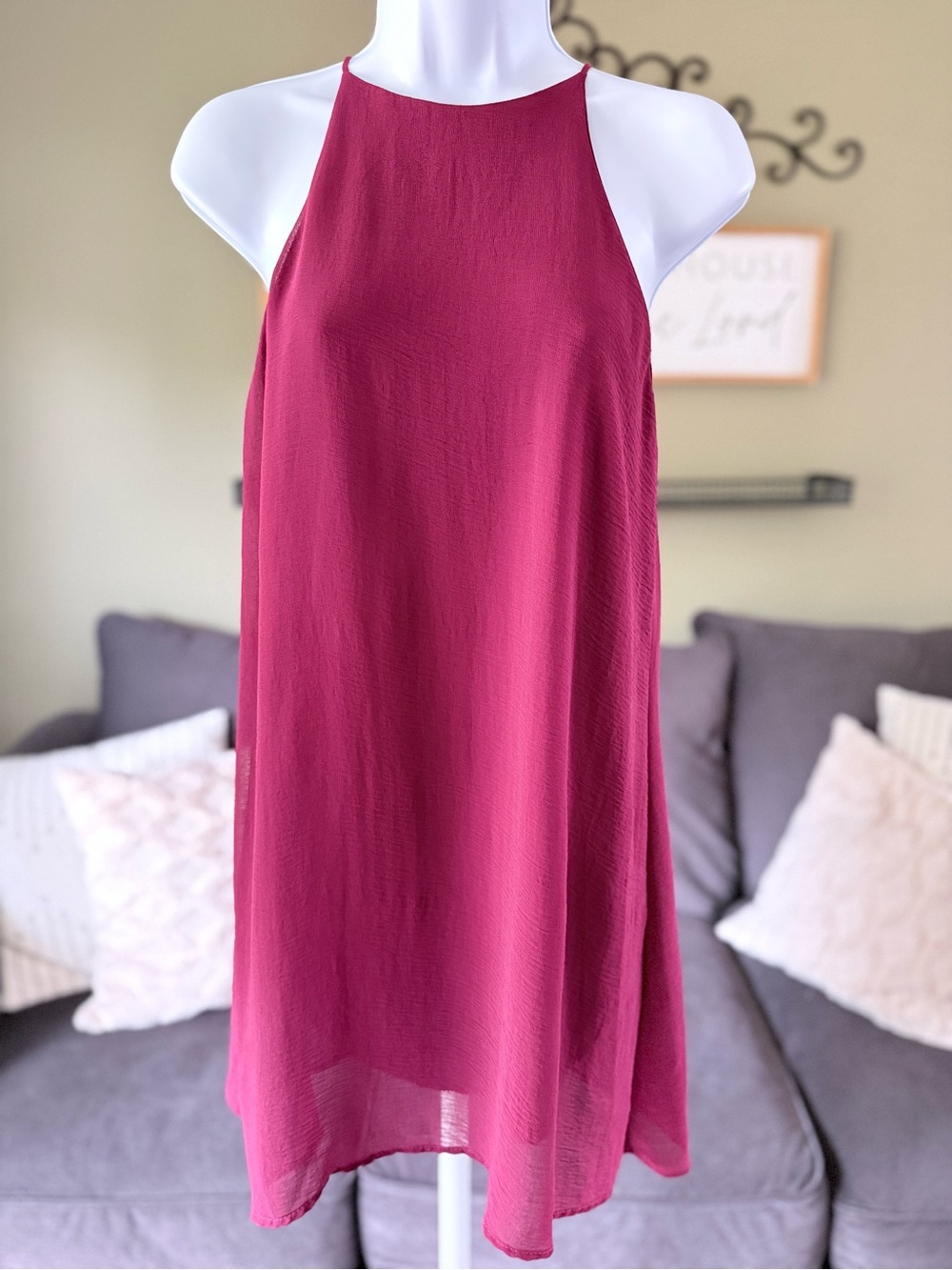 Sleeveless High-Neck Mini Dress - Berry
